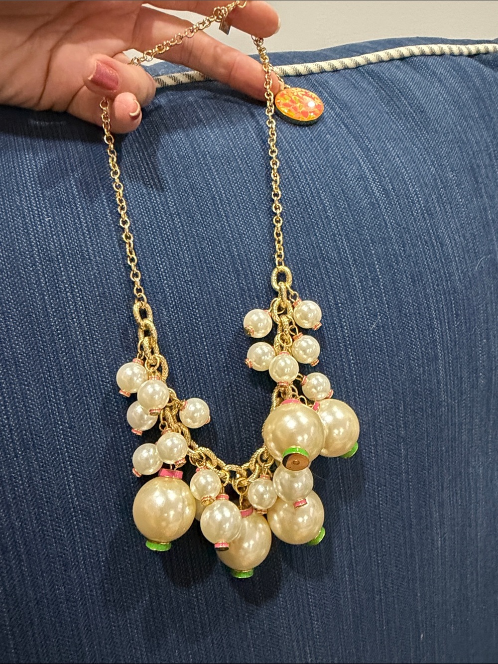 Gold-Tone Pearl Cluster Statement Necklace - Cream Pearls